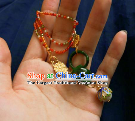 Chinese Handmade Jade Rings Necklace Traditional Hanfu Jewelry Accessories Cloisonne Necklet for Women