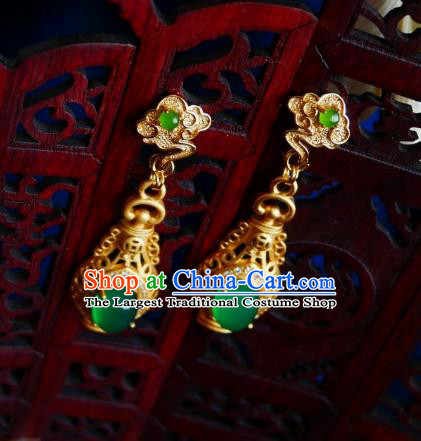 Chinese Handmade Jade Earrings Traditional Hanfu Ear Jewelry Accessories Ancient Princess Brass Vase Eardrop for Women