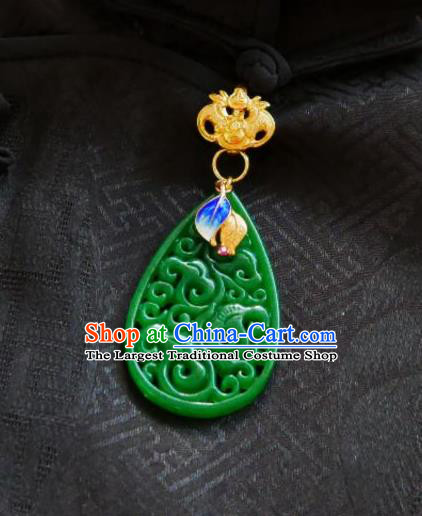 Chinese Classical Cheongsam Jade Brooch Traditional Hanfu Accessories Handmade Bat Cloisonne Leaf Breastpin Pendant for Women