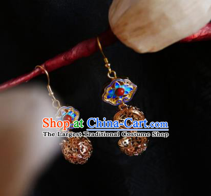 Chinese Handmade Golden Sachet Earrings Traditional Hanfu Ear Jewelry Accessories Cloisonn Eardrop for Women