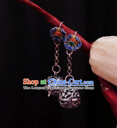 Chinese Handmade Silver Sachet Earrings Traditional Hanfu Ear Jewelry Accessories Cloisonn Eardrop for Women