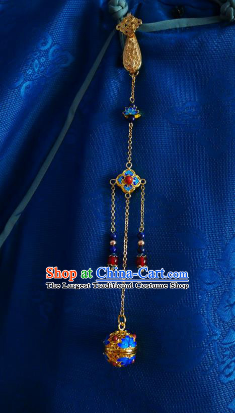 Chinese Classical Cheongsam Cloisonne Sachet Brooch Traditional Hanfu Accessories Handmade Tassel Breastpin Pendant for Women