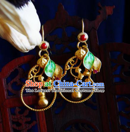 Chinese Handmade Golden Cucurbit Earrings Traditional Hanfu Ear Jewelry Accessories Ancient Princess Eardrop for Women