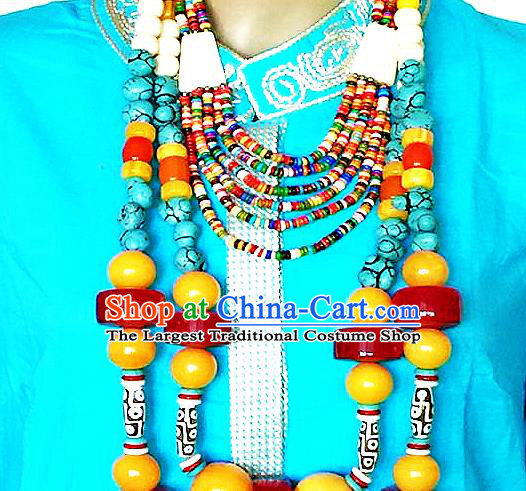 Chinese Handmade Zang Nationality Large Beads Necklet Decoration Traditional Tibetan Ethnic Necklace Jewelry Accessories for Women