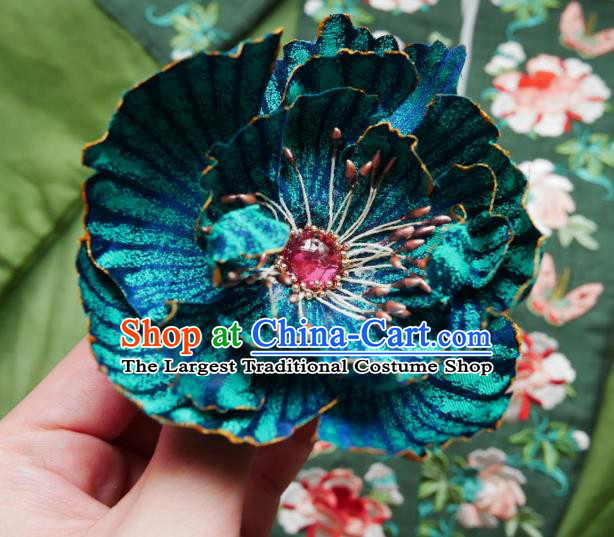 Handmade Chinese Blue Silk Flower Hairpins Traditional Hanfu Hair Accessories Ancient Song Dynasty Court Hair Clip for Women