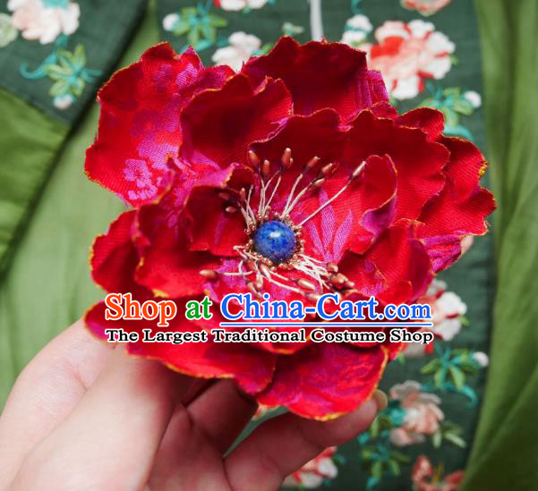 Handmade Chinese Magenta Silk Flower Hairpins Traditional Hanfu Hair Accessories Ancient Song Dynasty Court Hair Clip for Women