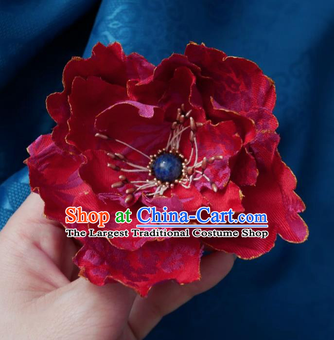 Handmade Chinese Magenta Silk Flower Hairpins Traditional Hanfu Hair Accessories Ancient Song Dynasty Court Hair Clip for Women