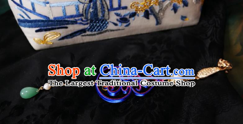 Chinese Classical Cheongsam Silk Cucurbit Brooch Traditional Hanfu Accessories Handmade Aventurine Tassel Breastpin Pendant for Women