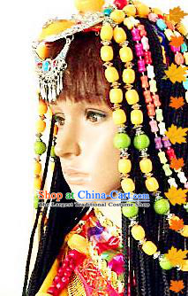 Chinese Traditional Tibetan Nationality Young Lady Hair Clasp Decoration Handmade Zang Ethnic Headdress Beads Tassel Hair Accessories for Women