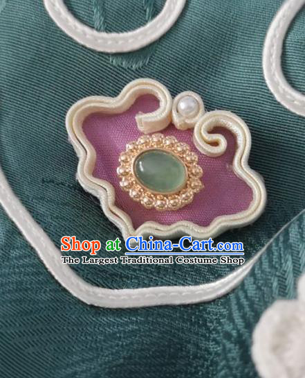 Chinese Classical Chrysoprase Brooch Traditional Hanfu Cheongsam Accessories Handmade Pink Breastpin for Women