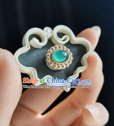 Chinese Classical Chrysoprase Brooch Traditional Hanfu Cheongsam Accessories Handmade Breastpin for Women
