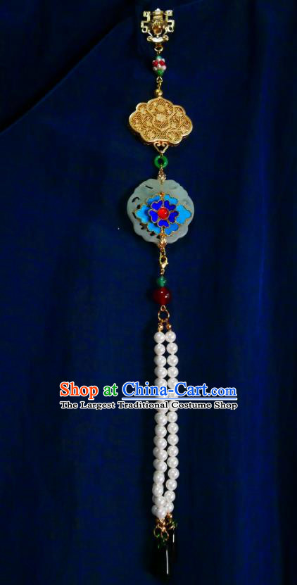 Chinese Classical Jade Cloud Brooch Traditional Hanfu Cheongsam Accessories Handmade Beads Tassel Breastpin Pendant for Women