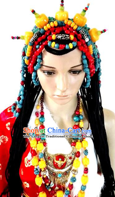 Chinese Traditional Tibetan Nationality Folk Dance Hair Clasp Decoration Handmade Zang Ethnic Headdress Hair Accessories for Women