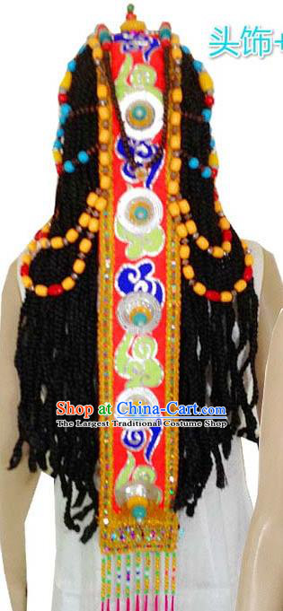 Chinese Traditional Tibetan Nationality Folk Dance Hair Clasp Decoration Handmade Zang Ethnic Headdress Hair Accessories and Necklace for Women