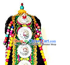 Chinese Traditional Tibetan Nationality Bride Hair Clasp Decoration Handmade Zang Ethnic Headdress Stage Show Tassel Frontlet Hair Accessories for Women