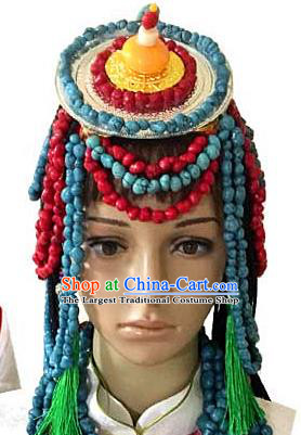 Chinese Traditional Folk Dance Hair Accessories Decoration Handmade Zang Ethnic Headdress Stage Show Hair Clasp for Women