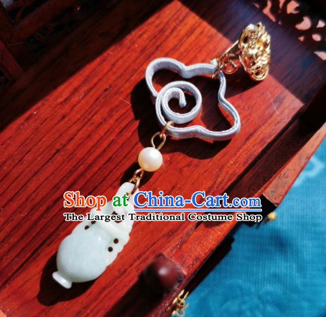 Chinese Classical Grey Silk Cloud Brooch Traditional Hanfu Cheongsam Accessories Handmade Jade Vase Breastpin Pendant for Women