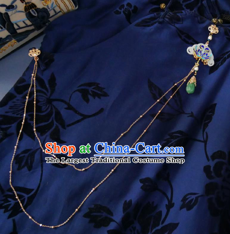 Chinese Classical Jade Brooch Traditional Hanfu Cheongsam Accessories Handmade Golden Tassel Breastpin Pendant for Women