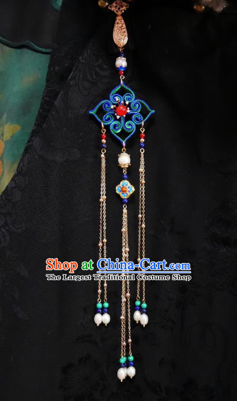 Chinese Classical Golden Tassel Brooch Traditional Hanfu Cheongsam Accessories Handmade Blue Silk Breastpin Pendant for Women