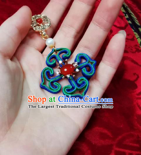 Chinese Classical Agate Brooch Traditional Hanfu Cheongsam Accessories Handmade Blue Silk Breastpin Pendant for Women