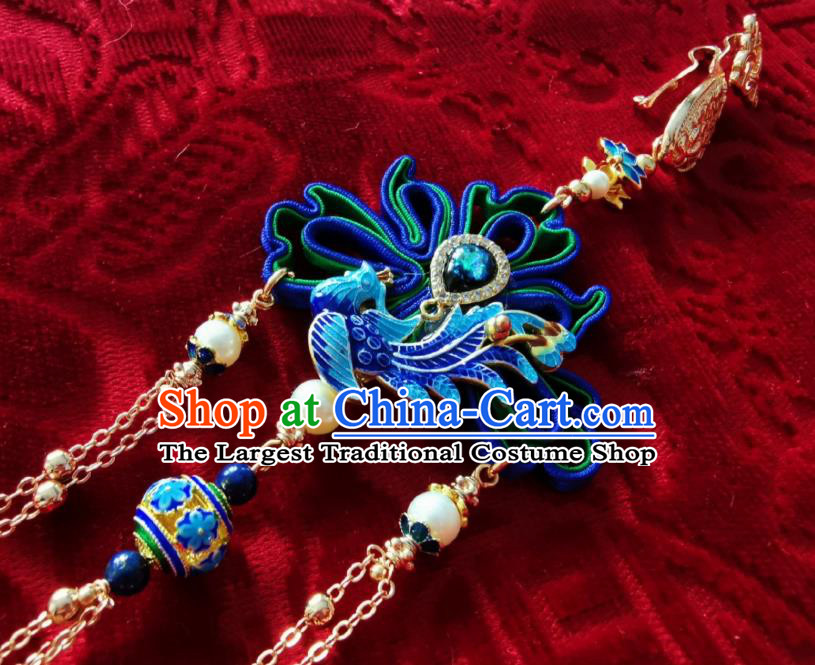 Chinese Classical Cloisonne Phoenix Brooch Traditional Hanfu Cheongsam Accessories Handmade Golden Tassel Breastpin Pendant for Women