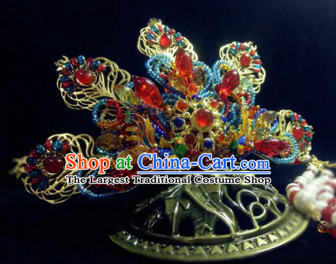 Handmade Chinese Bride Gems Hair Crown Hairpins Traditional Hanfu Hair Accessories Ancient Qing Dynasty Court Hair Clip for Women