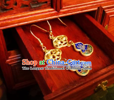 Chinese Handmade Qing Dynasty Earrings Traditional Hanfu Ear Jewelry Accessories Classical Court Blueing Eardrop for Women