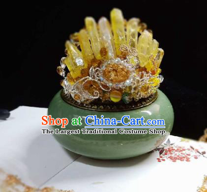 Handmade Chinese Yellow Crystal Hair Crown Hairpins Traditional Hanfu Hair Accessories Ancient Court Hair Clip for Women