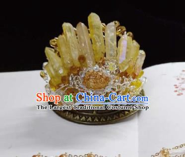 Handmade Chinese Yellow Crystal Hair Crown Hairpins Traditional Hanfu Hair Accessories Ancient Court Hair Clip for Women