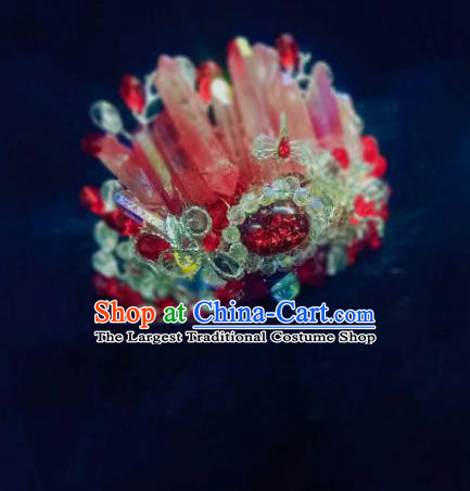 Handmade Chinese Red Crystal Hair Crown Hairpins Traditional Hanfu Hair Accessories Ancient Court Hair Clip for Women