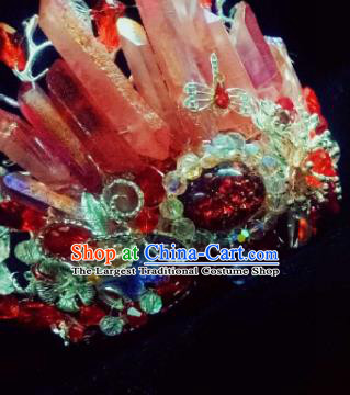 Handmade Chinese Red Crystal Hair Crown Hairpins Traditional Hanfu Hair Accessories Ancient Court Hair Clip for Women