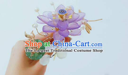 Handmade Chinese Purple Lotus Goldfish Hairpins Traditional Hanfu Hair Accessories Ancient Court Hair Clip for Women
