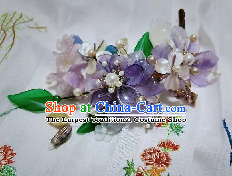 Handmade Chinese Amethyst Flowers Hair Stick Hairpins Traditional Hanfu Hair Accessories Ancient Court Hair Claw for Women