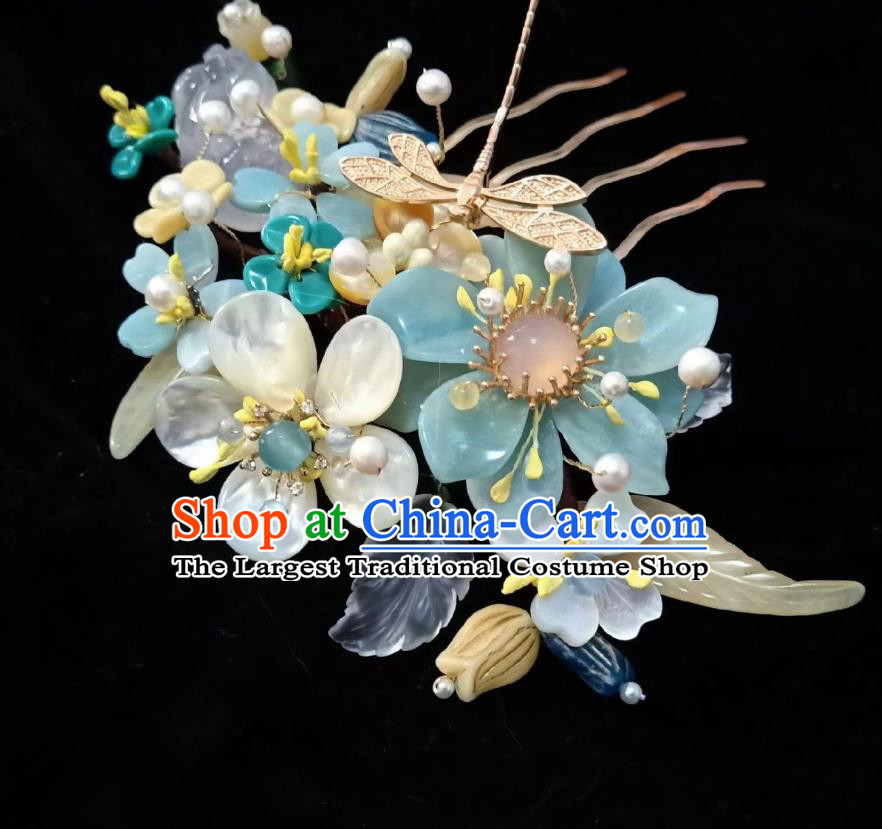 Handmade Chinese Amazonite Flowers Hair Stick Hairpins Traditional Hanfu Hair Accessories Ancient Court Dragonfly Hair Claw for Women