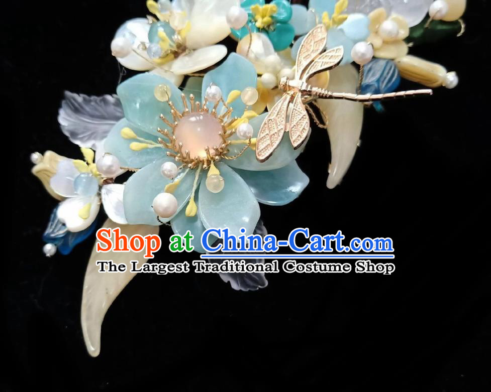 Handmade Chinese Amazonite Flowers Hair Stick Hairpins Traditional Hanfu Hair Accessories Ancient Court Dragonfly Hair Claw for Women