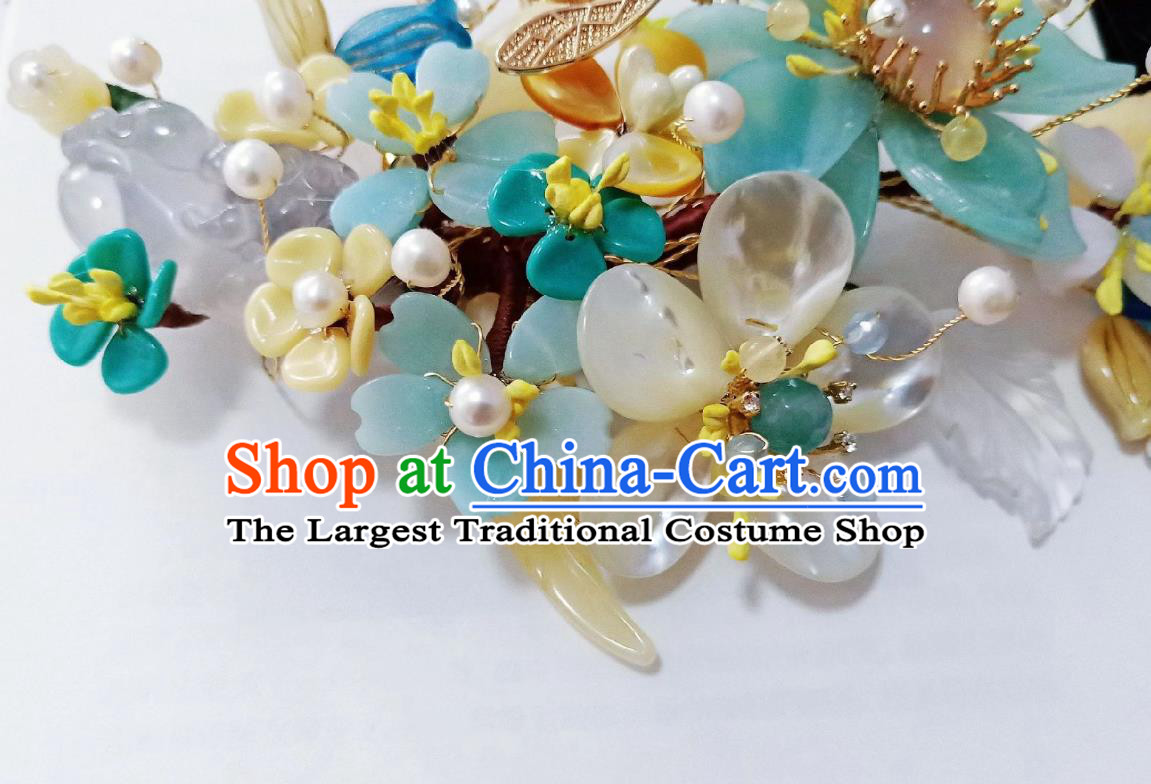 Handmade Chinese Amazonite Flowers Hair Stick Hairpins Traditional Hanfu Hair Accessories Ancient Court Dragonfly Hair Claw for Women