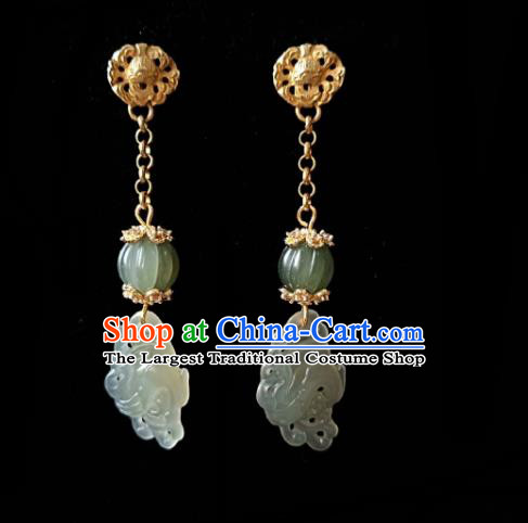 Chinese Handmade Court Jade Earrings Traditional Hanfu Ear Jewelry Accessories Classical Tassel Eardrop for Women
