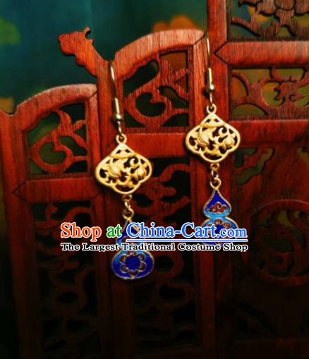 Chinese Handmade Qing Dynasty Cloisonne Cucurbit Earrings Traditional Hanfu Ear Jewelry Accessories Classical Court Eardrop for Women