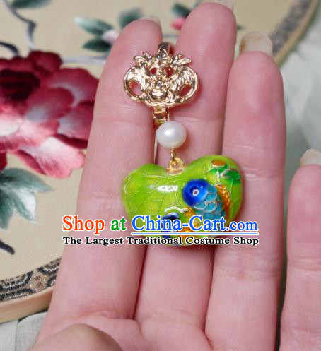 Chinese Classical Cloisonne Carp Brooch Traditional Hanfu Cheongsam Accessories Handmade Green Breastpin Pendant for Women