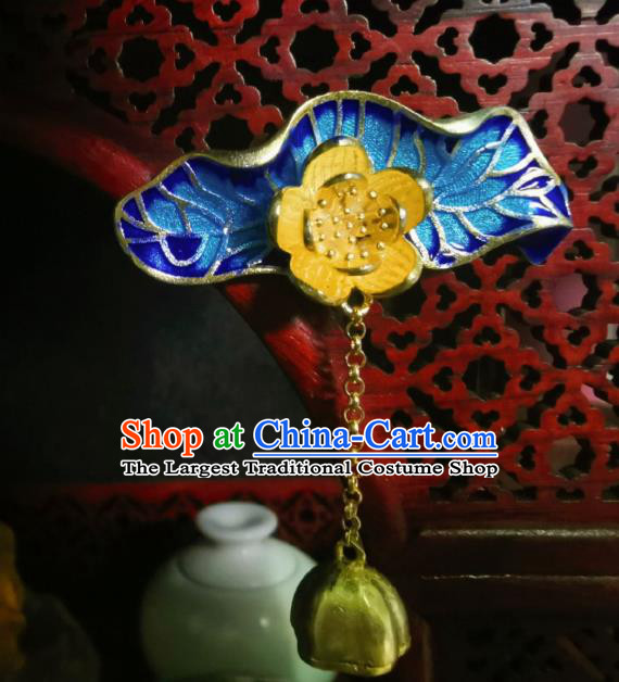 Chinese Classical Cloisonne Brooch Traditional Hanfu Cheongsam Accessories Handmade Golden Lotus Breastpin Pendant for Women