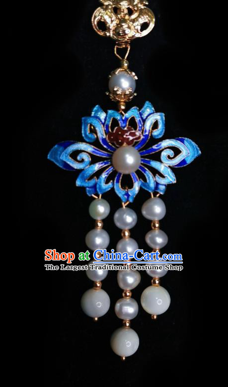 Chinese Classical Cloisonne Lotus Brooch Traditional Hanfu Cheongsam Accessories Handmade Beads Tassel Breastpin Pendant for Women