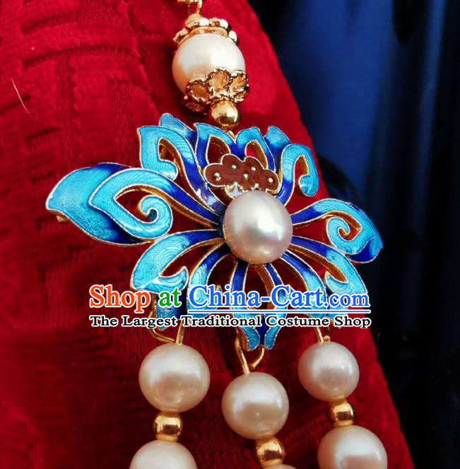 Chinese Classical Cloisonne Lotus Brooch Traditional Hanfu Cheongsam Accessories Handmade Beads Tassel Breastpin Pendant for Women