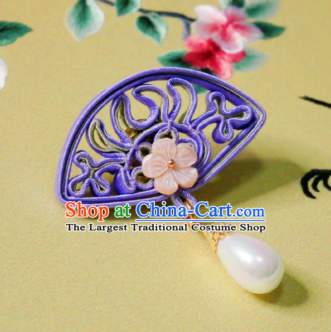 Chinese Classical Shell Plum Brooch Traditional Hanfu Cheongsam Accessories Handmade Purple Silk Breastpin Pendant for Women