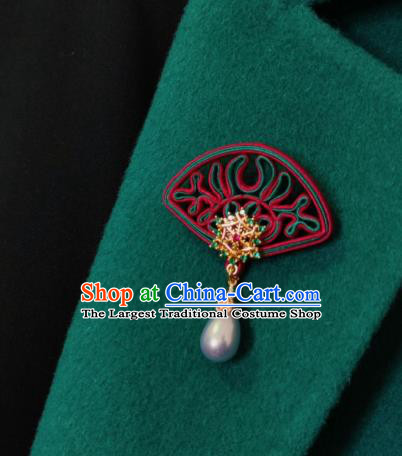 Chinese Classical Pearl Brooch Traditional Hanfu Cheongsam Accessories Handmade Silk Crystal Breastpin Pendant for Women