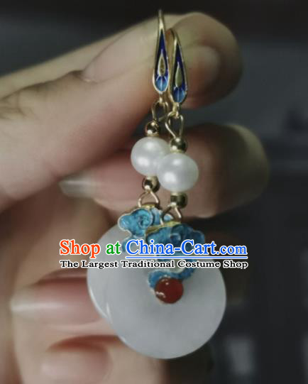 Chinese Handmade Cloisonne Cloud Earrings Traditional Hanfu Ear Jewelry Accessories Classical Jade Ring Eardrop for Women