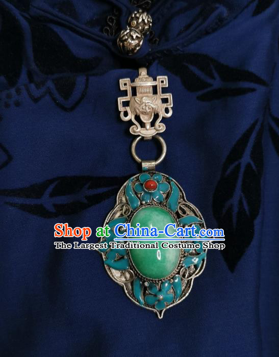 Chinese Classical Jadeite Brooch Traditional Hanfu Cheongsam Accessories Handmade Blueing Breastpin Pendant for Women