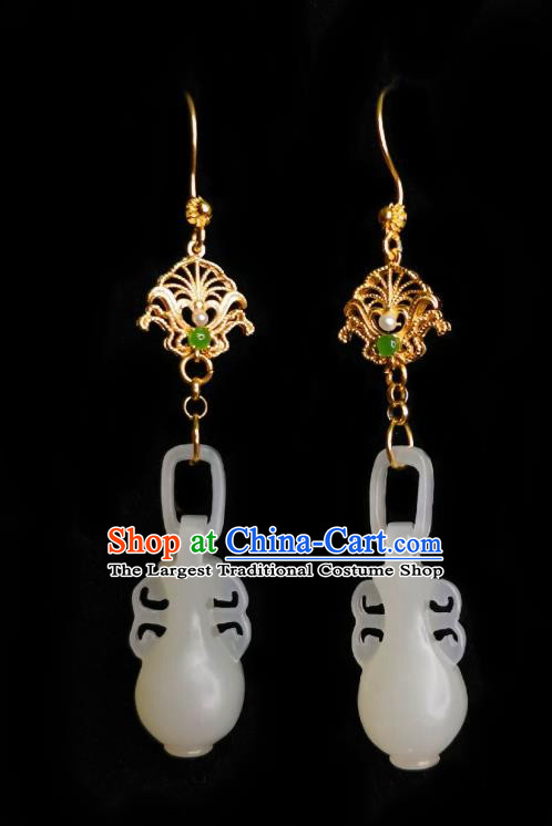 Chinese Handmade White Jade Vase Earrings Traditional Hanfu Ear Jewelry Accessories Classical Eardrop for Women