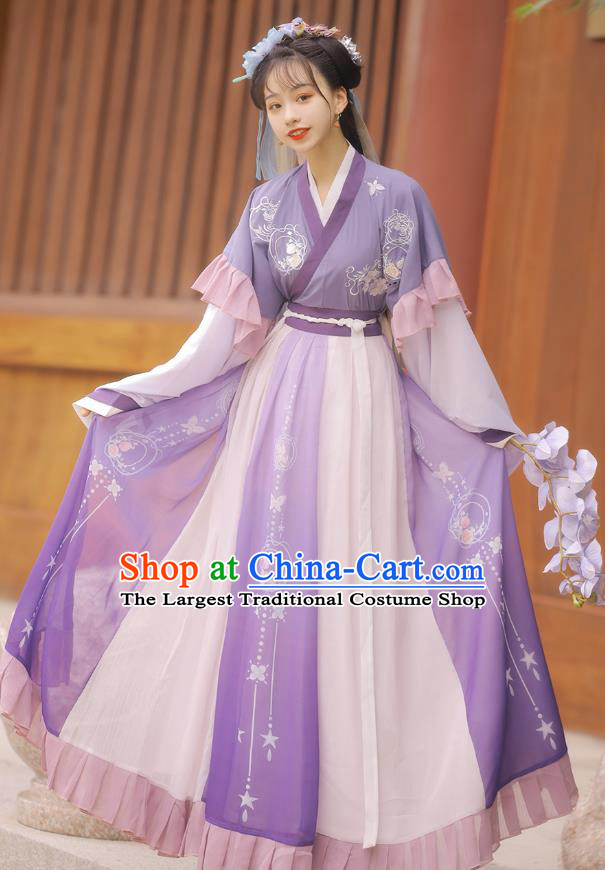 Top Chinese Jin Dynasty Princess Costumes Traditional Hanfu Dress Ancient Young Lady Half Sleeve Garment Blouse and Skirt Full Set