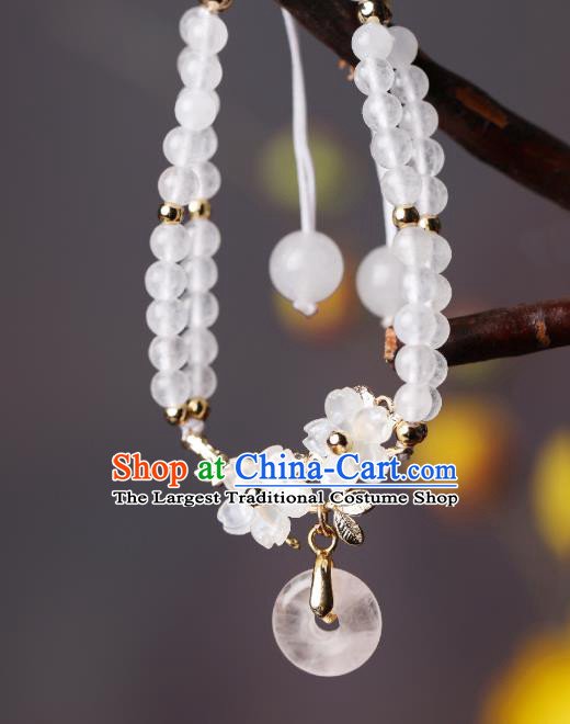 Handmade Chinese Traditional White Chalcedony Bracelet Jewelry Accessories Decoration National Beads Bangle for Women