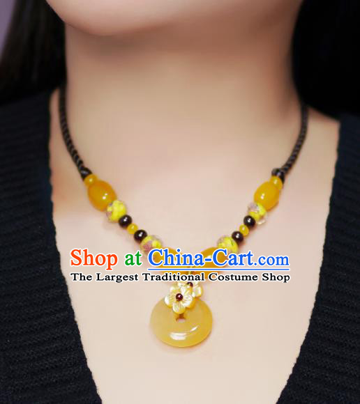 Chinese Handmade National Yellow Chalcedony Necklet Decoration Traditional Peace Buckle Necklace Accessories for Women
